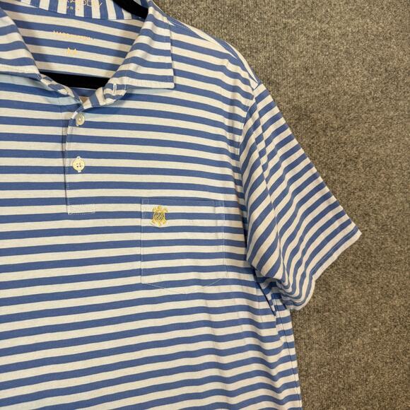 B Draddy Shirt Mens Medium Blue Striped Polo Short Slv Performance Golf Athletic - Picture 3 of 9